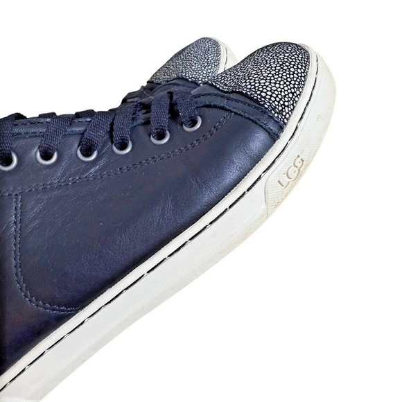 UGG Taya Womens 8.5 Pre-Owned Stingray Leather Black/White CapToe Sneakers Shoes - Picture 9 of 11